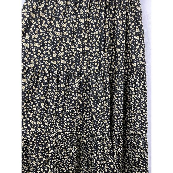 BTFBM Bohemian Black & Yellow Floral Smocked Waist Tiered Maxi Dress Size Medium - Picture 9 of 9